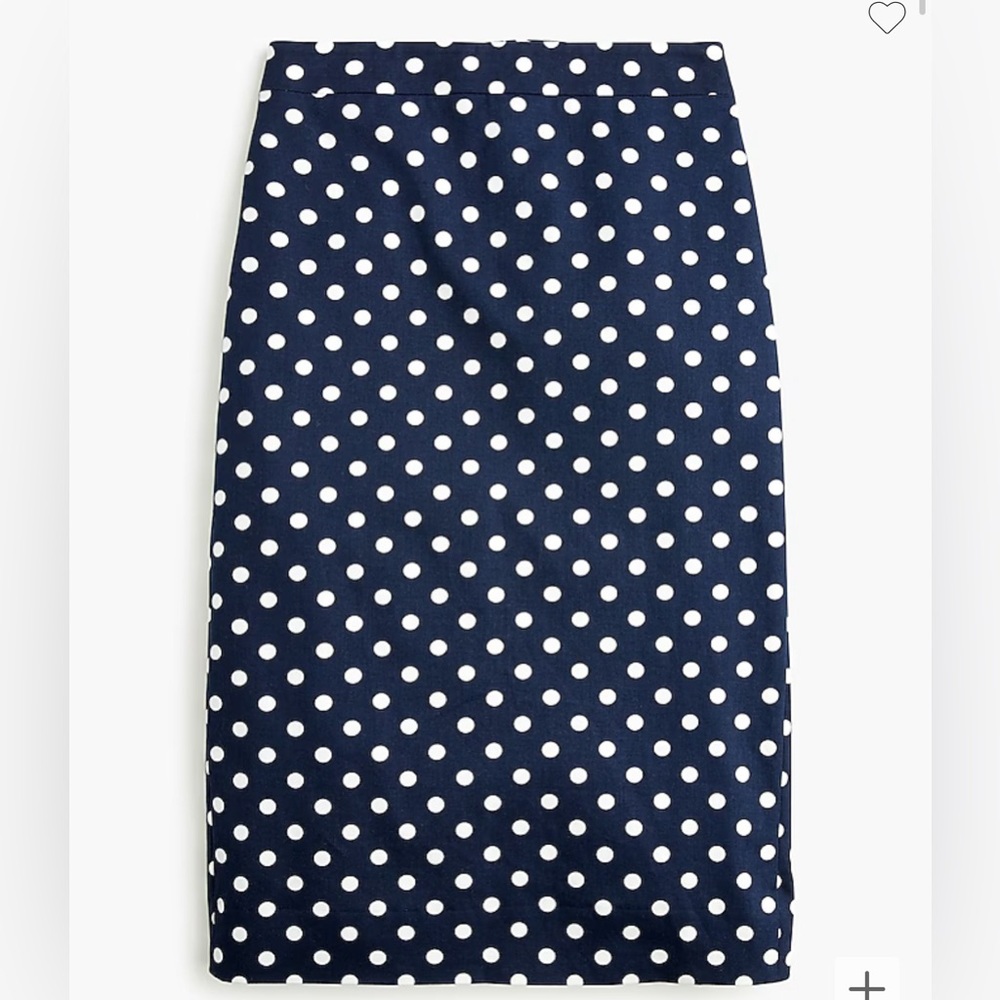 J CREW No 2 Pencil Skirt in Polka Dot Bi-Stretch Cotton size 12 Navy White NWT